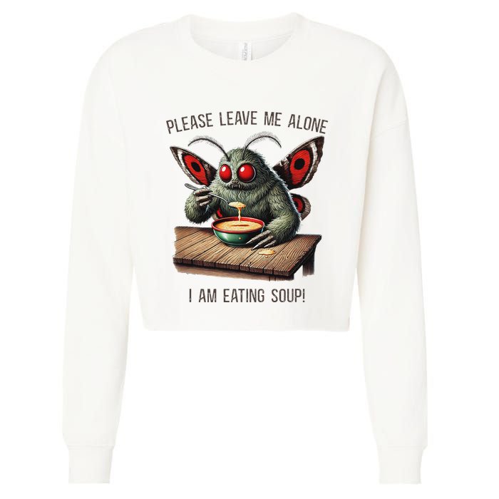 Mothman Cryptozoology Funny Cryptid Mothman Eating Soup Cropped Pullover Crew