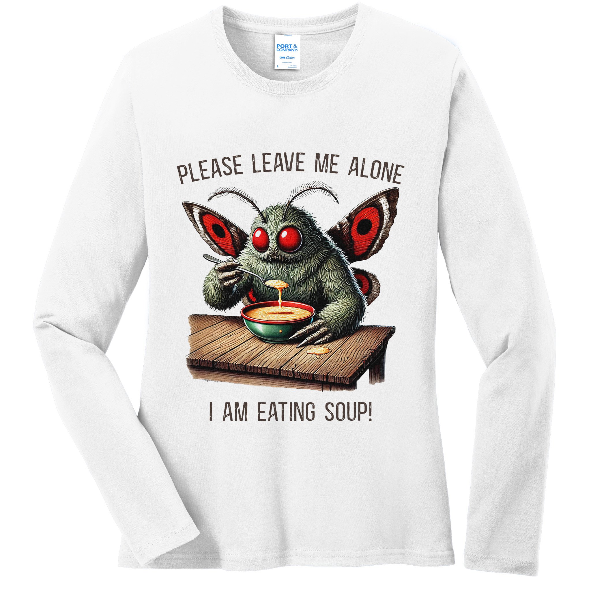 Mothman Cryptozoology Funny Cryptid Mothman Eating Soup Ladies Long Sleeve Shirt
