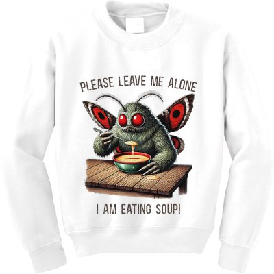 Mothman Cryptozoology Funny Cryptid Mothman Eating Soup Kids Sweatshirt