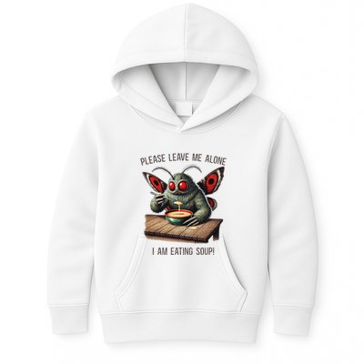 Mothman Cryptozoology Funny Cryptid Mothman Eating Soup Kids Hoodie