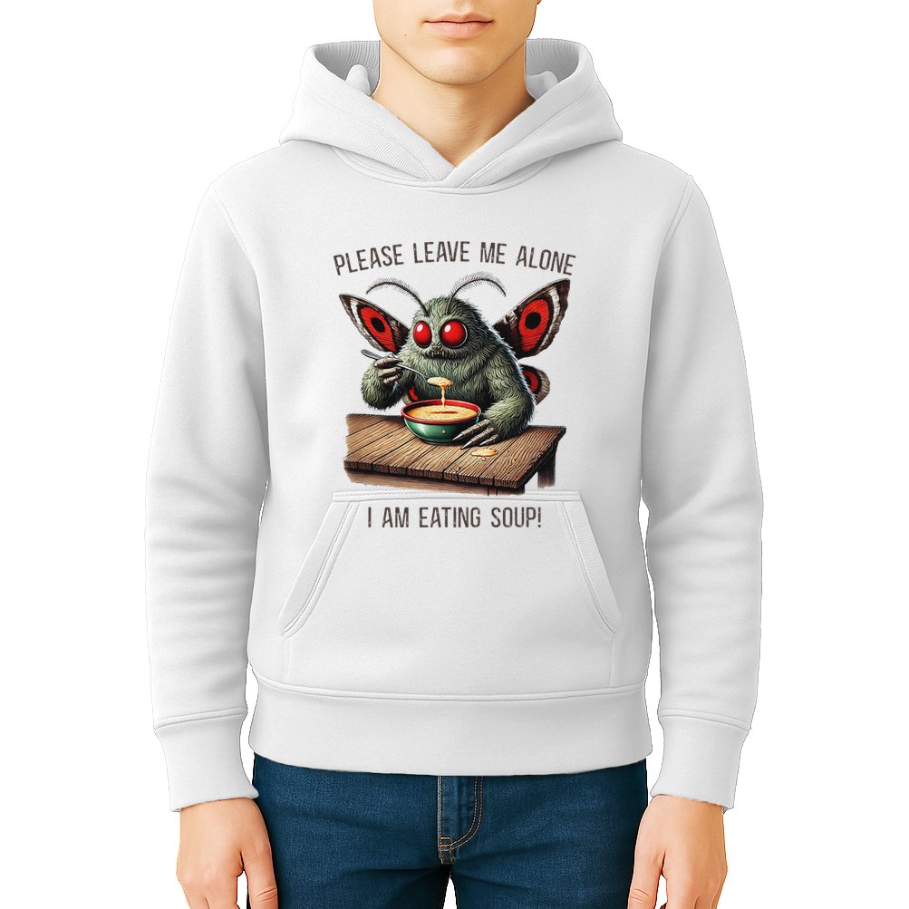 Mothman Cryptozoology Funny Cryptid Mothman Eating Soup Kids Hoodie