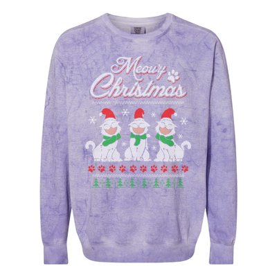 Meowy Catmas Funny Merry Christmas Kitten Cat Ugly Sweater Colorblast Crewneck Sweatshirt