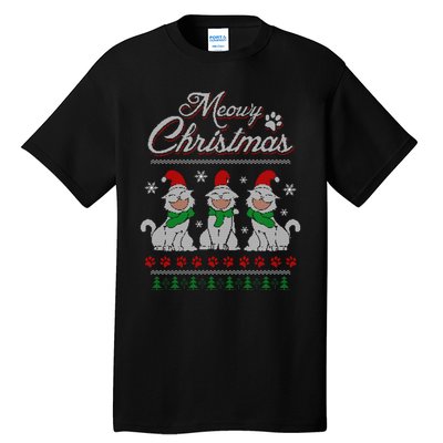 Meowy Catmas Funny Merry Christmas Kitten Cat Ugly Sweater Tall T-Shirt