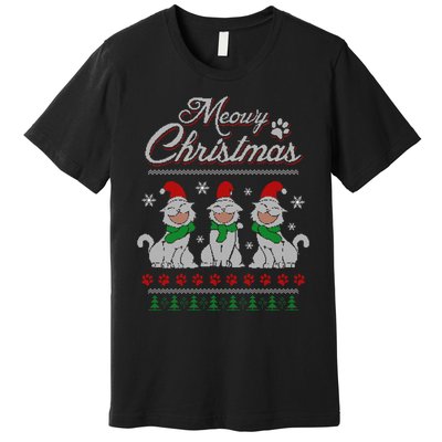 Meowy Catmas Funny Merry Christmas Kitten Cat Ugly Sweater Premium T-Shirt