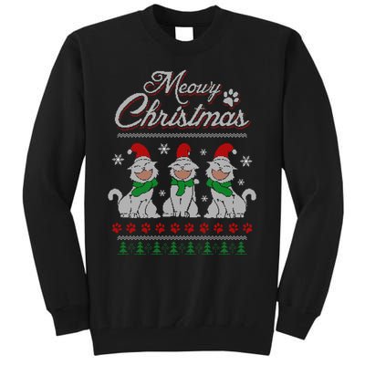 Meowy Catmas Funny Merry Christmas Kitten Cat Ugly Sweater Tall Sweatshirt