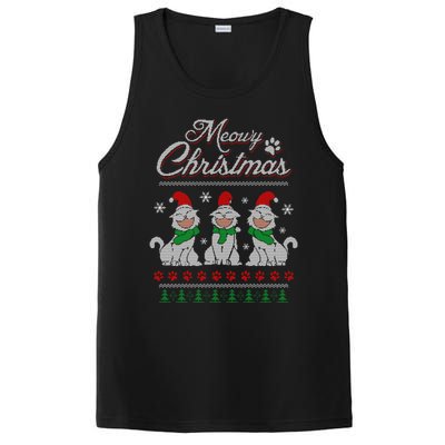 Meowy Catmas Funny Merry Christmas Kitten Cat Ugly Sweater PosiCharge Competitor Tank