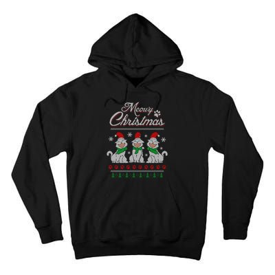 Meowy Catmas Funny Merry Christmas Kitten Cat Ugly Sweater Tall Hoodie