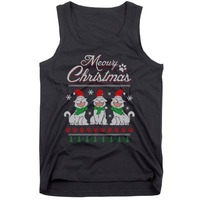 Meowy Catmas Funny Merry Christmas Kitten Cat Ugly Sweater Tank Top