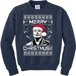 Merry Christmusk Funny Elon Meme Musk Ugly Christmas Sweater Graphic Kids Sweatshirt