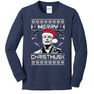 Merry Christmusk Funny Elon Meme Musk Ugly Christmas Sweater Graphic Kids Long Sleeve Shirt