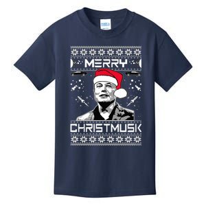 Merry Christmusk Funny Elon Meme Musk Ugly Christmas Sweater Graphic Kids T-Shirt