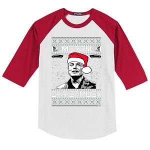 Merry Christmusk Funny Elon Meme Musk Ugly Christmas Sweater Graphic Kids Colorblock Raglan Jersey