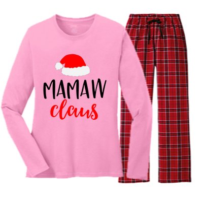 Mamaw Claus Funny Gift Funny Christmas Pajamas Pjs Grandma Gift Women's Long Sleeve Flannel Pajama Set 