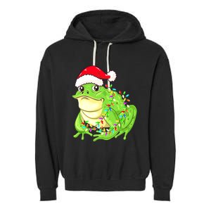 Merry Christmas Frog Santa Hat Lights Xmas Garment-Dyed Fleece Hoodie