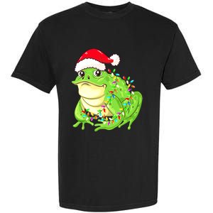 Merry Christmas Frog Santa Hat Lights Xmas Garment-Dyed Heavyweight T-Shirt