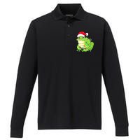 Merry Christmas Frog Santa Hat Lights Xmas Performance Long Sleeve Polo