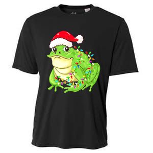 Merry Christmas Frog Santa Hat Lights Xmas Cooling Performance Crew T-Shirt