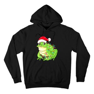 Merry Christmas Frog Santa Hat Lights Xmas Hoodie