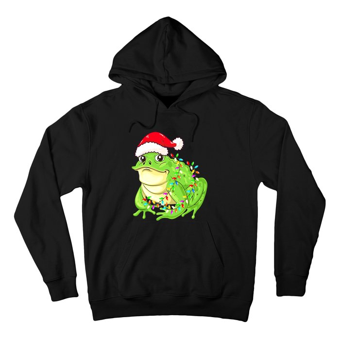 Merry Christmas Frog Santa Hat Lights Xmas Hoodie