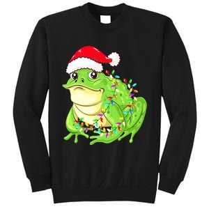 Merry Christmas Frog Santa Hat Lights Xmas Sweatshirt