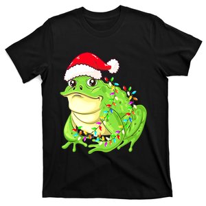 Merry Christmas Frog Santa Hat Lights Xmas T-Shirt