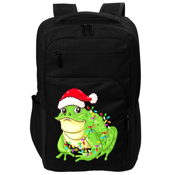 Merry Christmas Frog Santa Hat Lights Xmas Impact Tech Backpack