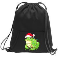 Merry Christmas Frog Santa Hat Lights Xmas Sweatshirt Cinch Pack Bag