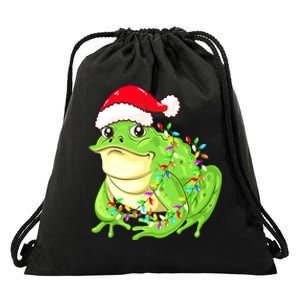 Merry Christmas Frog Santa Hat Lights Xmas Drawstring Bag