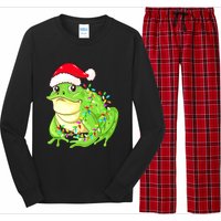 Merry Christmas Frog Santa Hat Lights Xmas Long Sleeve Pajama Set