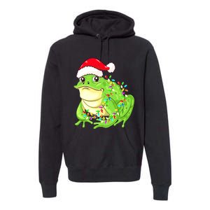 Merry Christmas Frog Santa Hat Lights Xmas Premium Hoodie