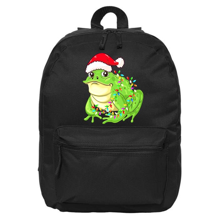 Merry Christmas Frog Santa Hat Lights Xmas 16 in Basic Backpack