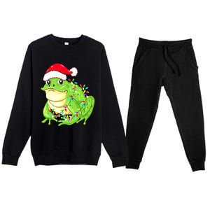 Merry Christmas Frog Santa Hat Lights Xmas Premium Crewneck Sweatsuit Set