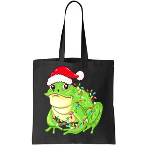 Merry Christmas Frog Santa Hat Lights Xmas Tote Bag