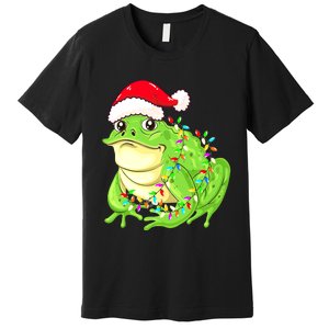 Merry Christmas Frog Santa Hat Lights Xmas Premium T-Shirt