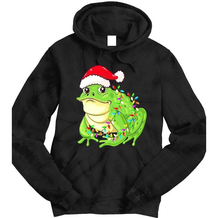 Merry Christmas Frog Santa Hat Lights Xmas Tie Dye Hoodie