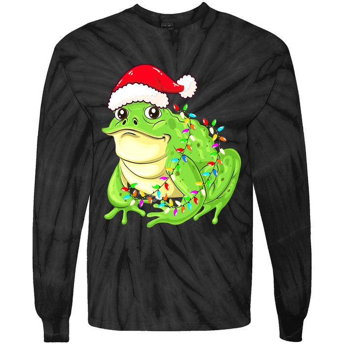 Merry Christmas Frog Santa Hat Lights Xmas Tie-Dye Long Sleeve Shirt