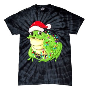 Merry Christmas Frog Santa Hat Lights Xmas Tie-Dye T-Shirt