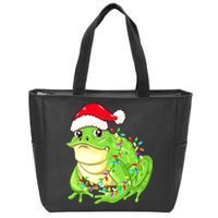 Merry Christmas Frog Santa Hat Lights Xmas Zip Tote Bag