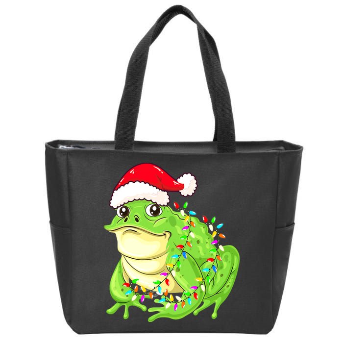 Merry Christmas Frog Santa Hat Lights Xmas Zip Tote Bag