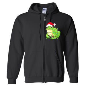 Merry Christmas Frog Santa Hat Lights Xmas Full Zip Hoodie