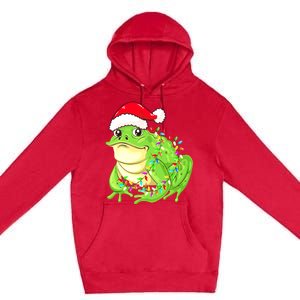 Merry Christmas Frog Santa Hat Lights Xmas Premium Pullover Hoodie