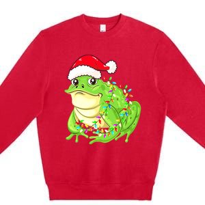 Merry Christmas Frog Santa Hat Lights Xmas Premium Crewneck Sweatshirt