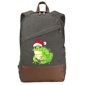 Merry Christmas Frog Santa Hat Lights Xmas Cotton Canvas Backpack