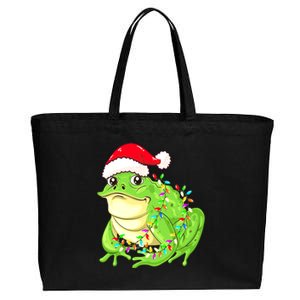 Merry Christmas Frog Santa Hat Lights Xmas Cotton Canvas Jumbo Tote