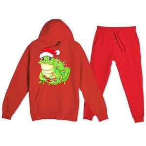 Merry Christmas Frog Santa Hat Lights Xmas Premium Hooded Sweatsuit Set