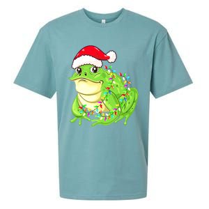 Merry Christmas Frog Santa Hat Lights Xmas Sueded Cloud Jersey T-Shirt