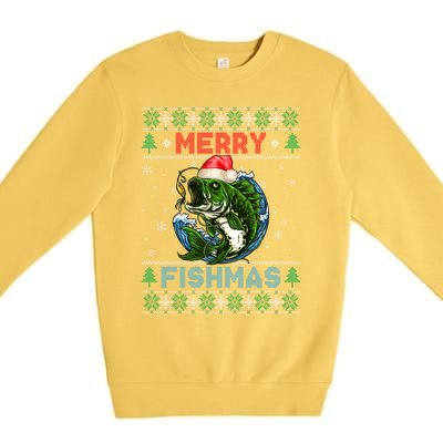 Merry Christmas Fishmas Ugly Xmas Sweater Santa Bass Fishing Great Gift Premium Crewneck Sweatshirt