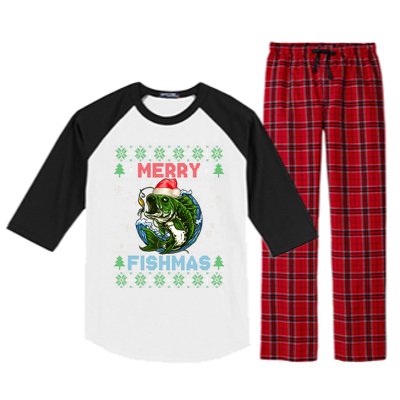 Merry Christmas Fishmas Ugly Xmas Sweater Santa Bass Fishing Great Gift Raglan Sleeve Pajama Set