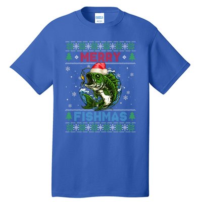 Merry Christmas Fishmas Ugly Xmas Sweater Santa Bass Fishing Great Gift Tall T-Shirt