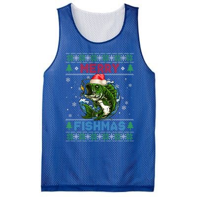 Merry Christmas Fishmas Ugly Xmas Sweater Santa Bass Fishing Great Gift Mesh Reversible Basketball Jersey Tank